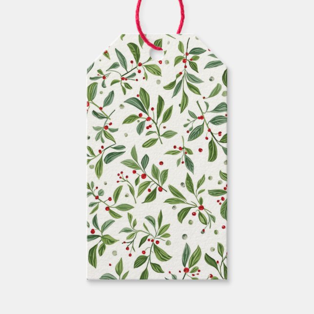 Glad Mistel röd bär vit akvarell Presentetikett (Framsidan)