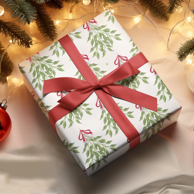 Glad Mistel Vita Bär Julinpakningspapper Presentpapper (Mistletoe holiday Christmas wrapping paper roll)