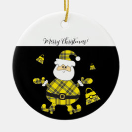 Glad mode gul tartan tomte julgransprydnad keramik