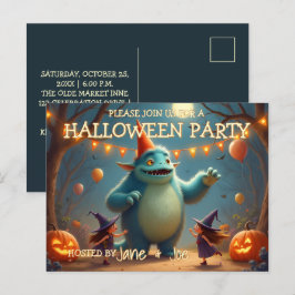 Glad monster Halloween-fest för barn Helg Vykort