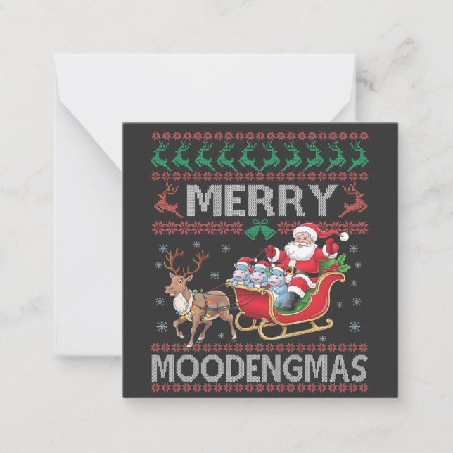 Glad MooDengmas Moo Deng jul Santa Flodhäst Anteckningskort (Framsida)