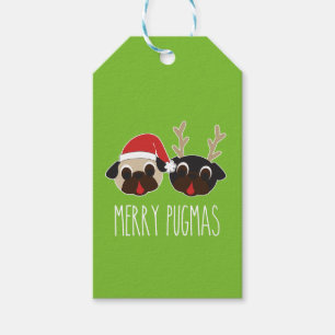 Glad mops för ren för Pugmas julSanta mops Presentetikett