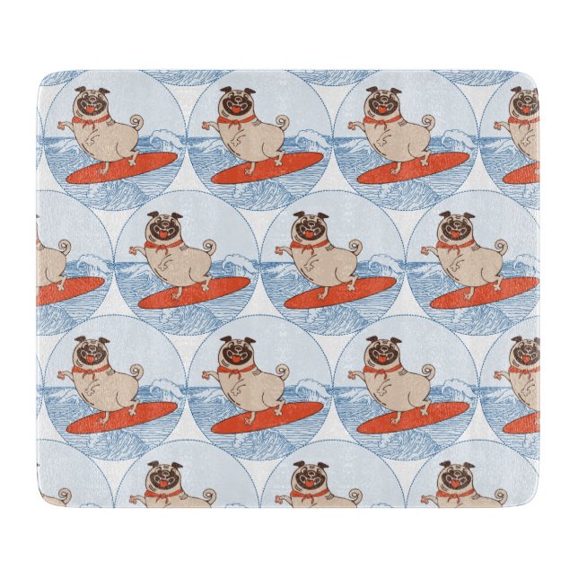 Glad mops hund ridande på surfbräda scarf band (Framsidan)