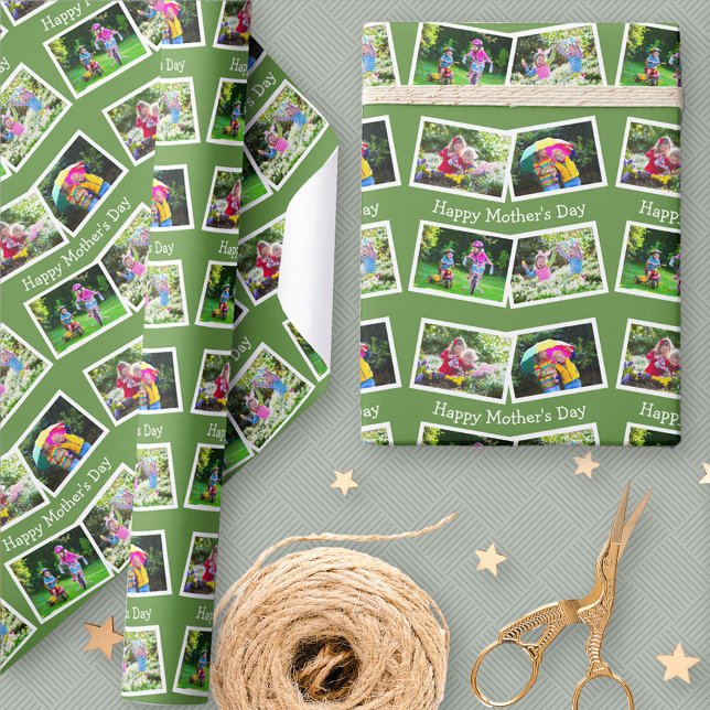 Glad mors dag - 4 Foto Collage Zigzag - Grön Presentpapper (Skapare uppladdad)