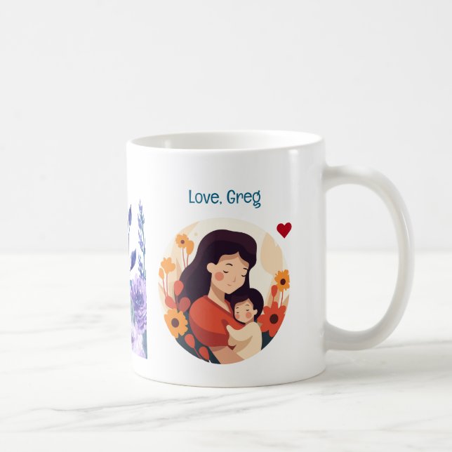 Glad mors dag + år! Blommor, mamma och barn Kaffemugg (Höger)
