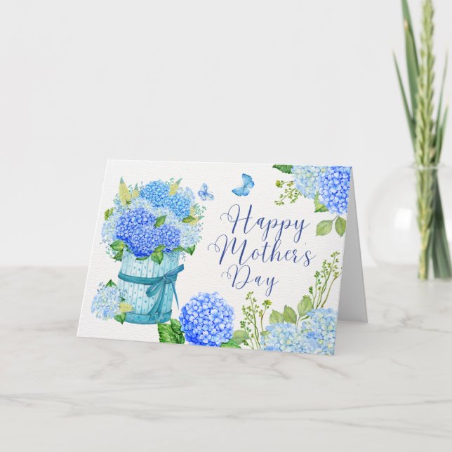 Glad mors dag Blå Hydrangea Blommor  Kort (Framsida)