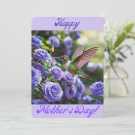 Glad mors dag Blålila rosor Kolibri Julkort