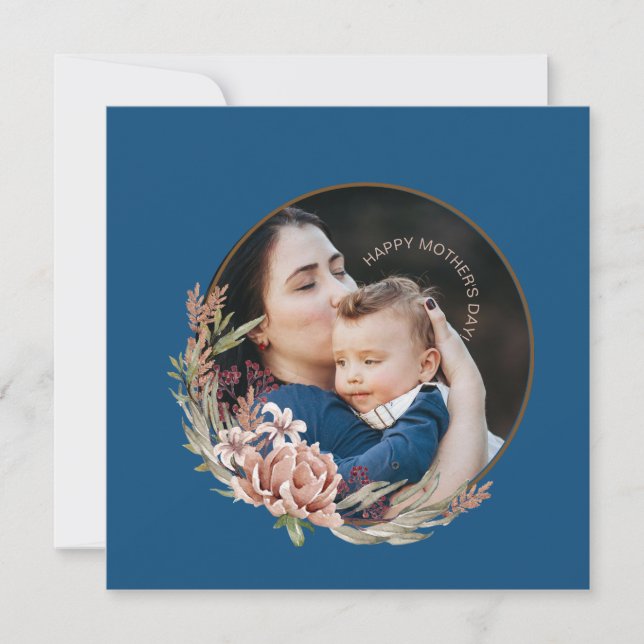 Glad mors dag Blommig fotokort för dotter (Framsida)