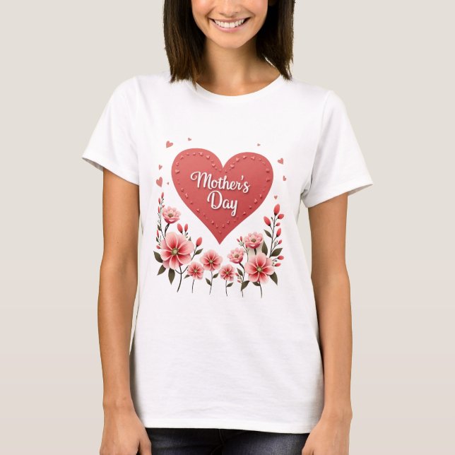 Glad mors dag Blommig hjärta T Shirt (Framsida)