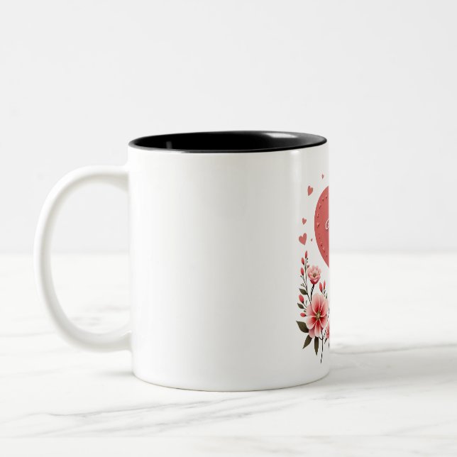 Glad mors dag Blommig hjärta Två-Tonad Mugg (Vänster)