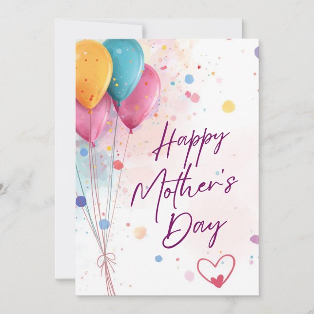 Glad mors dag Blommig kort – Söt mamma och barn  (Framsida)