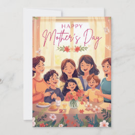 Glad mors dag Blommig kort – Söt mamma och barn 