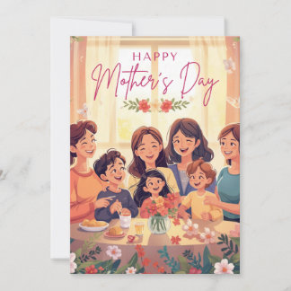 Glad mors dag Blommig kort – Söt mamma och barn 