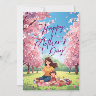 Glad mors dag Blommig kort – Söt mamma och barn 