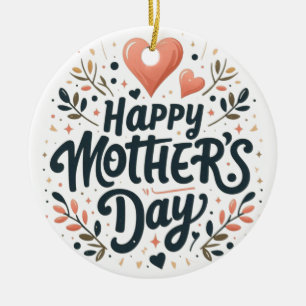 Glad mors dag - Blommig typografi konst Julgransprydnad Keramik