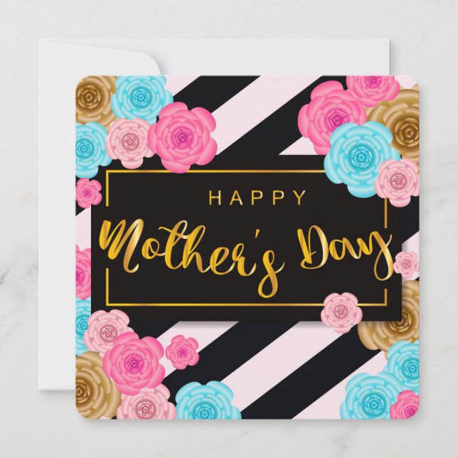 Glad mors dag blommor och ränder  julkort (Framsida)