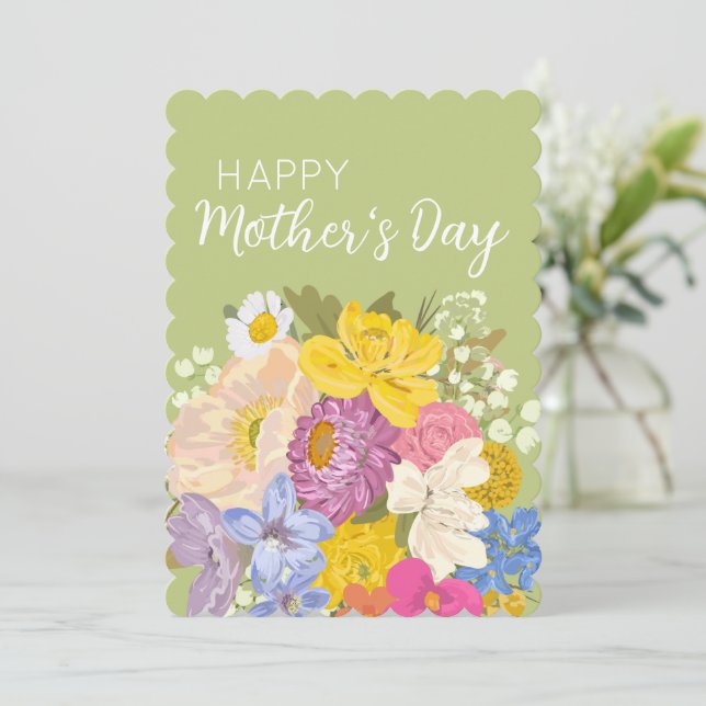 Glad mors dag Blomsterblomningar  Julkort (Stående Fram)
