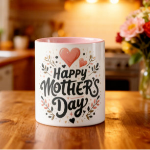 Glad mors dag - Blomsterkonst med typografi Mugg