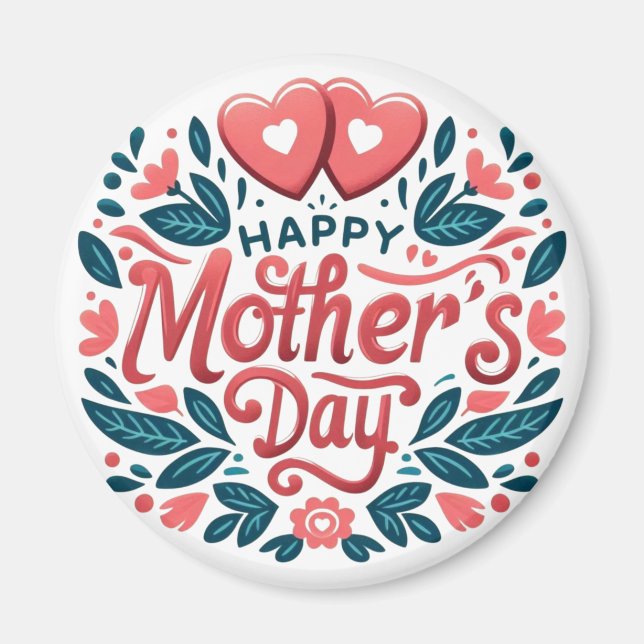 Glad mors dag - Botaniskt hjärta & script  Magnet (Framsidan)