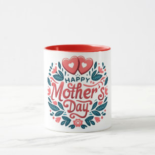 Glad mors dag - Botaniskt hjärta & script Mugg