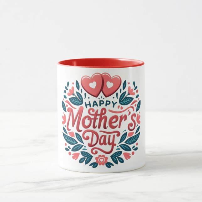 Glad mors dag - Botaniskt hjärta & script  Mugg (Center)