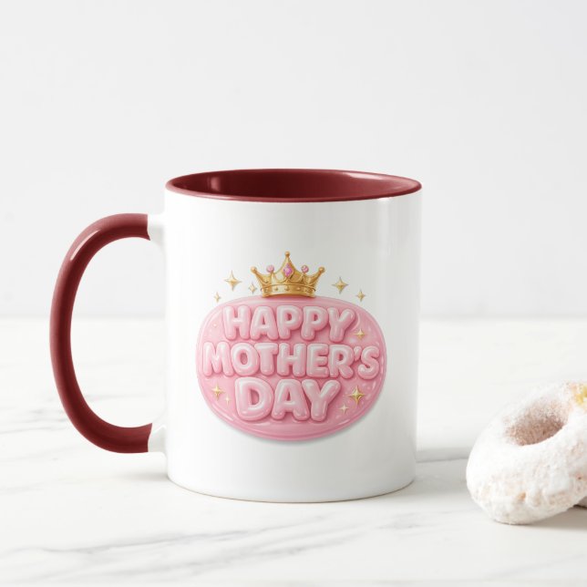 Glad mors dag Crown Bubble-teckensnitt Mugg (Med munk)