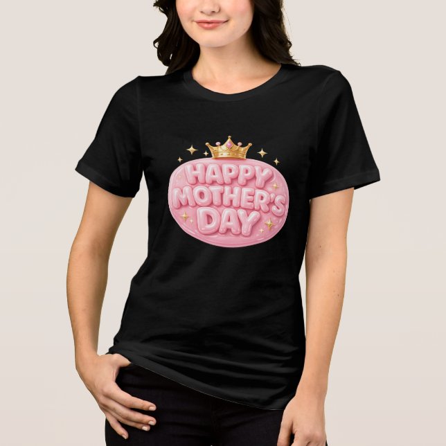 Glad mors dag Crown Bubble-teckensnitt T Shirt (Framsida)