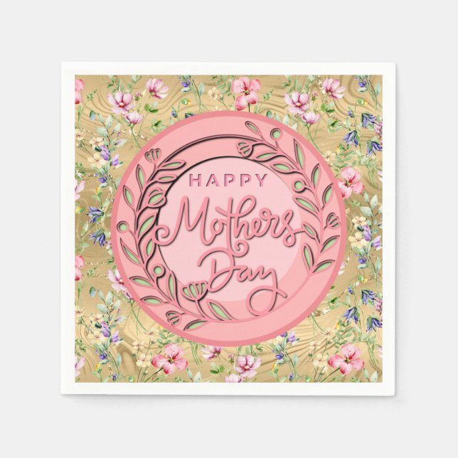 Glad mors dag Elegant modern rosa blommig Pappersservett (Framsidan)