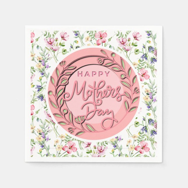 Glad mors dag Elegant modern rosa blommig Pappersservett (Framsidan)