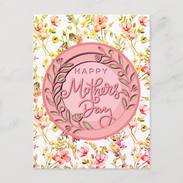 Glad mors dag Elegant modern rosa blomster Vykort (Framsida)