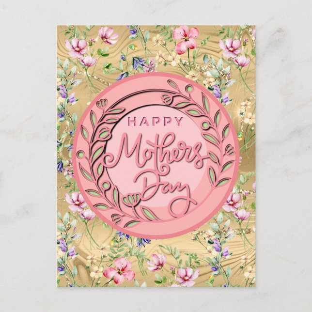 Glad mors dag Elegant modern rosa blomster Vykort (Framsida)