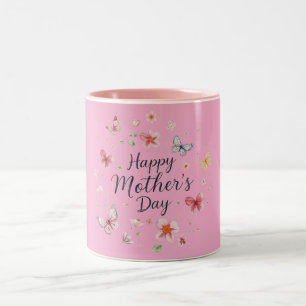 Glad mors dag fjäril och blommor  Två-Tonad mugg
