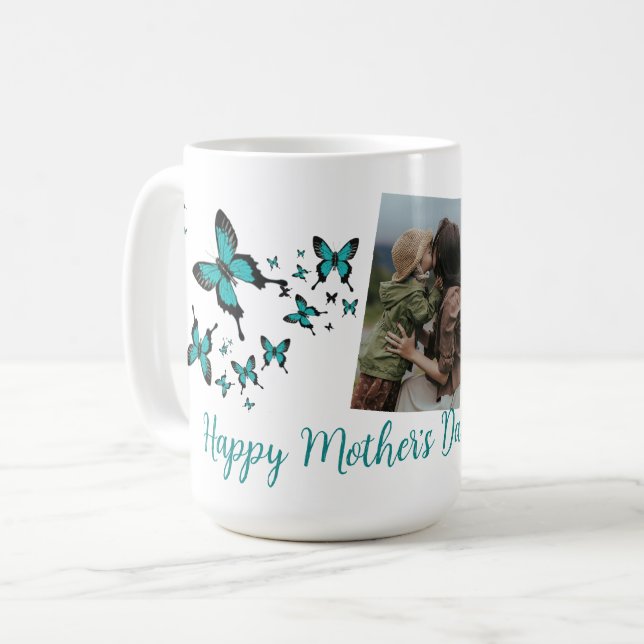 Glad mors dag Fjäril Söt foto  Kaffemugg (Framsida vänster)
