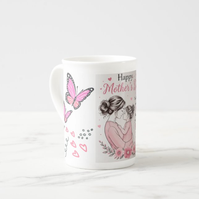 Glad mors dag Fjärilskopp Benporslin Mugg (Framsida vänster)