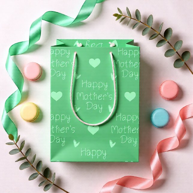 Glad mors dag Friskt Grönt Hjärta (Happy Mother's Day Fresh Green Heart Medium Gift Bag)