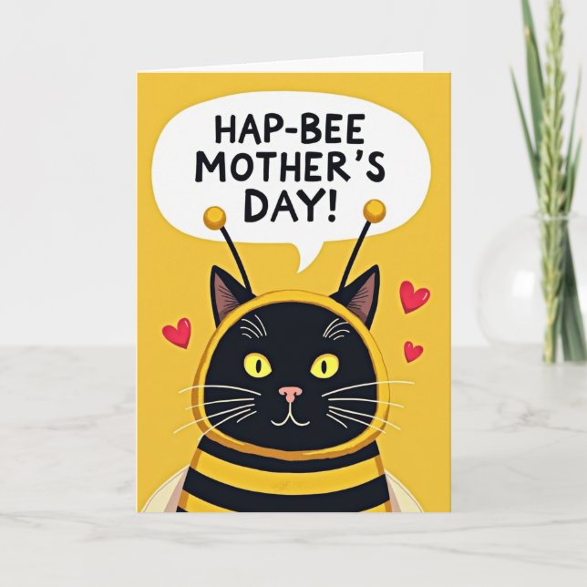 Glad mors dag kattkort med bin kort (Framsida)