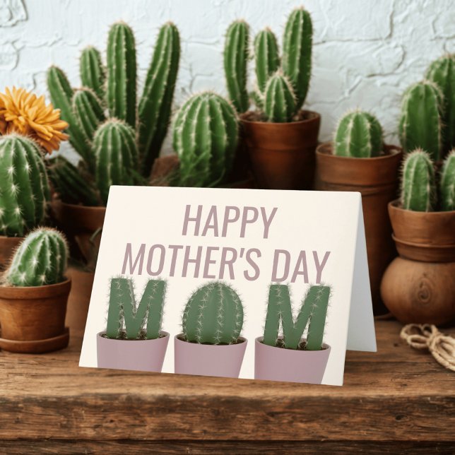 Glad mors dag-kort för kaktusentusiaster helgkort (For the Mom who loves Cacti! Happy Mother's Day! 🌱🌵❤)