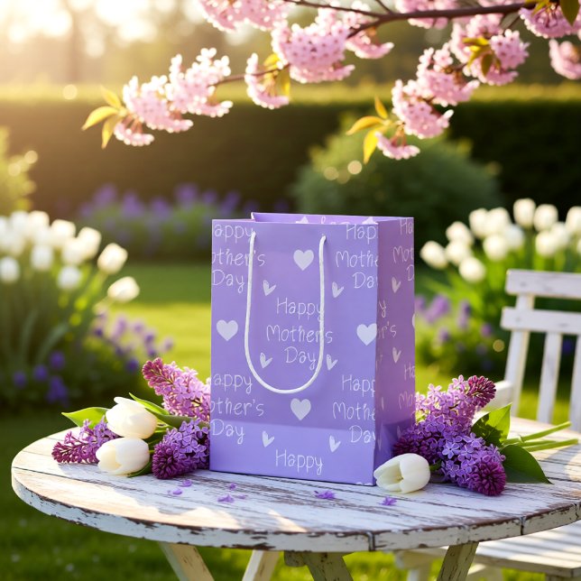 Glad mors dag Lavendel Hjärtmönster (Happy Mother's Day Lavender Heart Pattern Medium Gift Bag)
