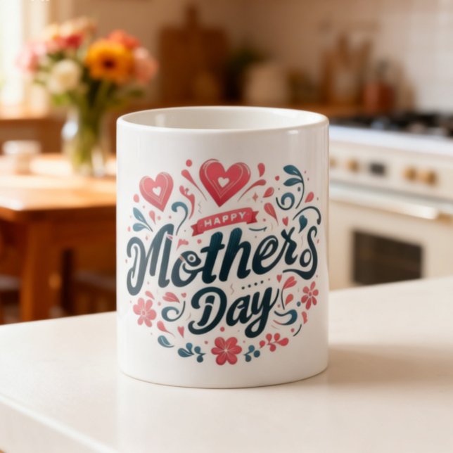 Glad mors dag - Levande turkos och rosa blommor Kaffemugg (Skapare uppladdad)