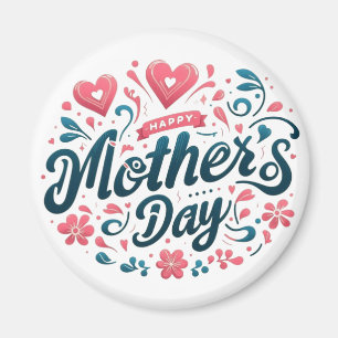 Glad mors dag - Levande turkos och rosa blommor Magnet