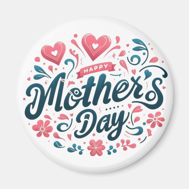 Glad mors dag - Levande turkos och rosa blommor Magnet (Framsidan)
