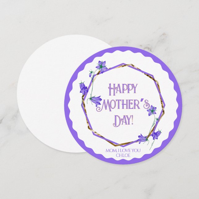 Glad mors dag - Lila blåklockor och guld - Kort (Fram/baksida)