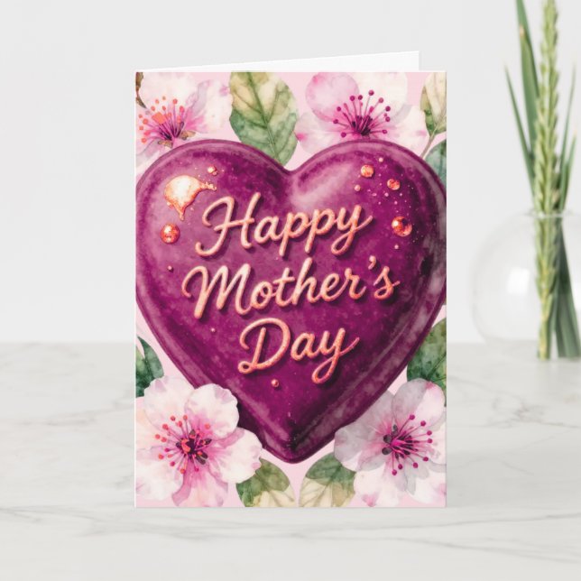 Glad mors dag Lila hjärta blommar Kort (Framsida)
