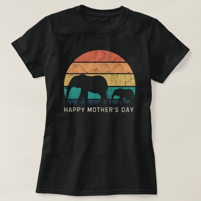 Glad mors dag Mamaelefant och Baby Elephant T Shirt (Design framsida)