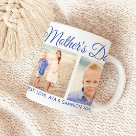 Glad mors dag Mamma Blå Script Foto Kaffemugg