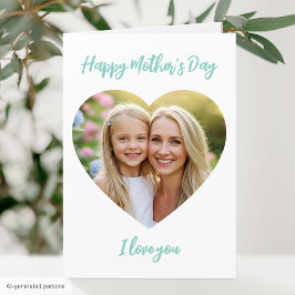 Glad mors dag Mamma Foto Sött Hjärta Mintgrön Kort