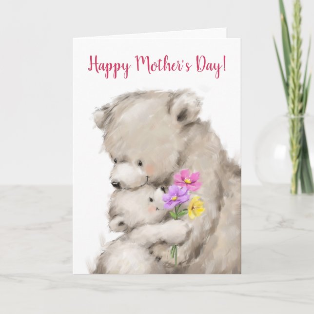 Glad mors dag, mamma och björnunge kramas kort (Framsida)