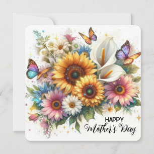 Glad mors dag med blommor och fjärilar julkort