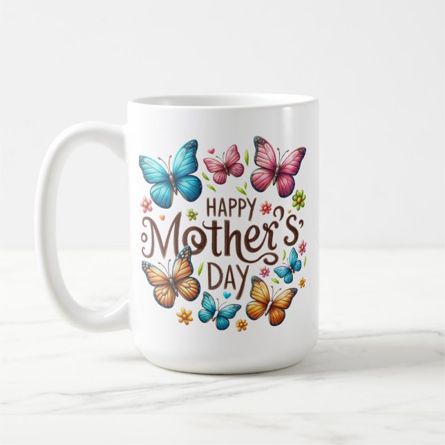Glad mors dag med Fjärilar Clipart Kaffemugg (Vänster)