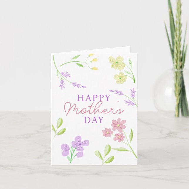Glad mors dag Mjuk blomstermålning i pastell Kort (Framsida)